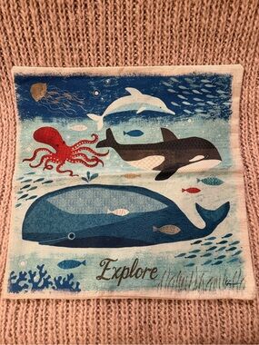 Ocean Creatures Cotton Pillow Case Cover - Blue Whale & Orca Design